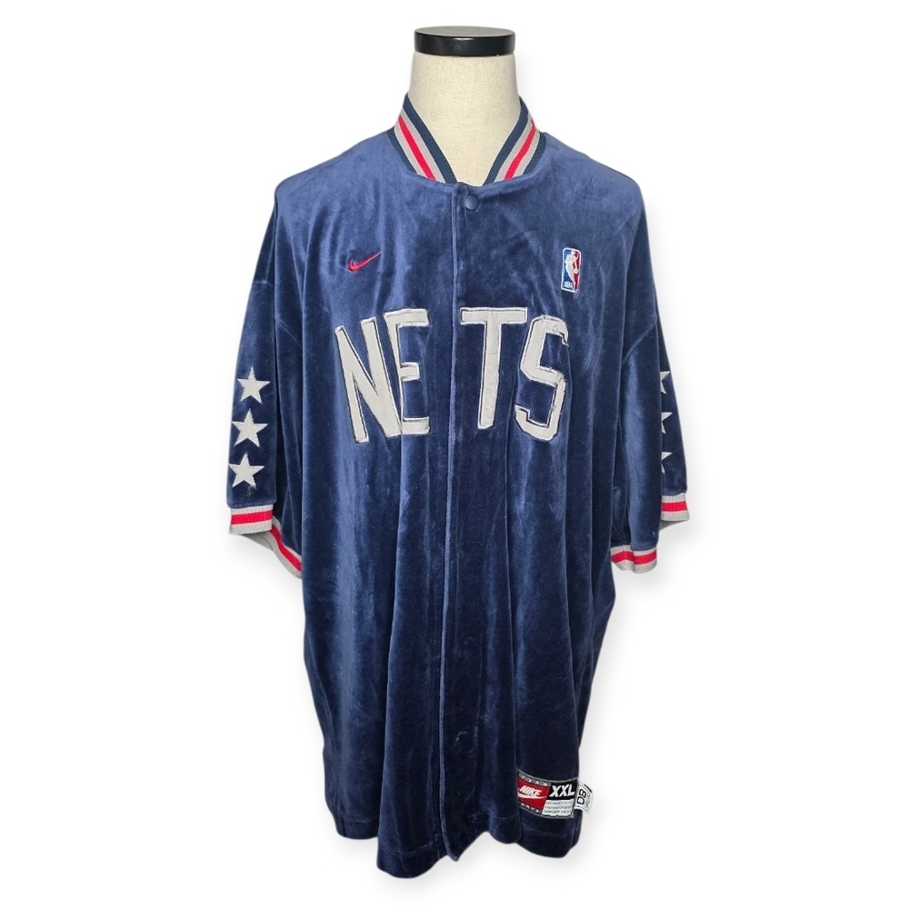 Vintage Nike NBA New Jersey Nets Velour Snap Warm Up XXL Y2K